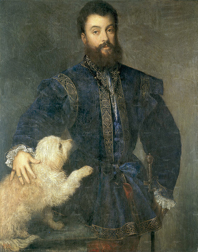 Museo del Prado, Madrid, Cuadro de Tiziano, donde aparece Don Alfonso y junto a &eacute;l con majestuoso porte un Maltes